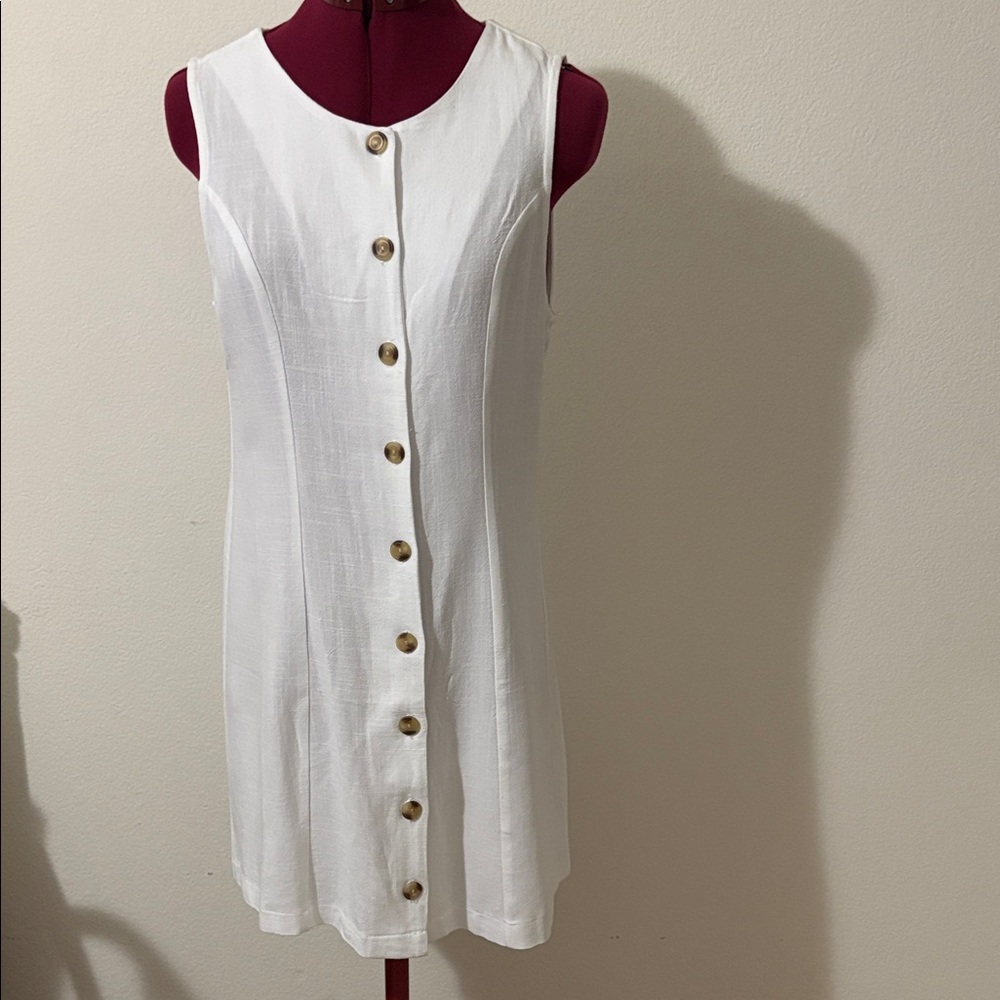 Monteau Los Angles Sleeveless White Button-Down Dress Sz Medium Made in Vietnam